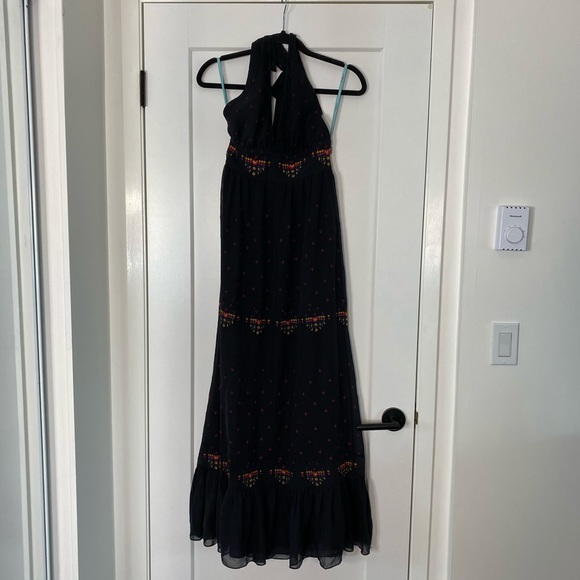 Marciano silk black halter maxi dress tiered colours boho - Picture 2 of 10